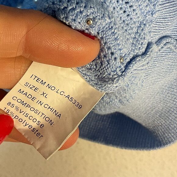 Lizette collection ladies sweater XL BLUE CREAM PEARLS ACADEMIA PREPPY COLLARED - Picture 3 of 10